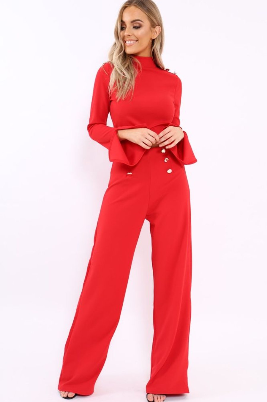 Clothing Rebellious Fashion | Red Button Detail Co-Ord - Kendi