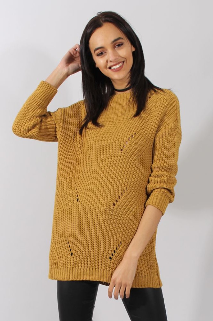 Clothing Rebellious Fashion | Mustard Knitted Distressed Back Jumper Dress - Cara