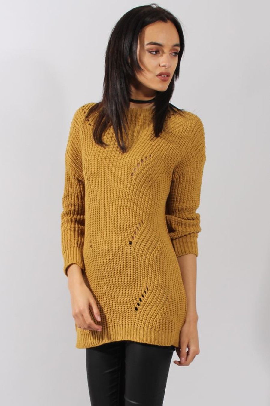 Clothing Rebellious Fashion | Mustard Knitted Distressed Back Jumper Dress - Cara