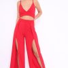 Clothing Rebellious Fashion | Red Bralet And Split Front Wide Trousers Co-Ord - Alesana