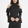 Clothing Rebellious Fashion | Black Frill Detail Cold Shoulder Dress - Bonnie