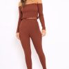 Clothing Rebellious Fashion | Brown Ribbed Knit Co-Ord - Luna