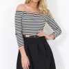 Clothing Rebellious Fashion | Black & White Off The Shoulder Skater Dress - Jacqui