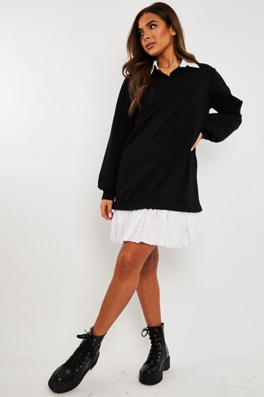 Clothing Rebellious Fashion | Black Oversized Jumper Shirt Dress - Islah