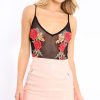 Clothing Rebellious Fashion | Mesh Applique Rose Bodysuit - Malena