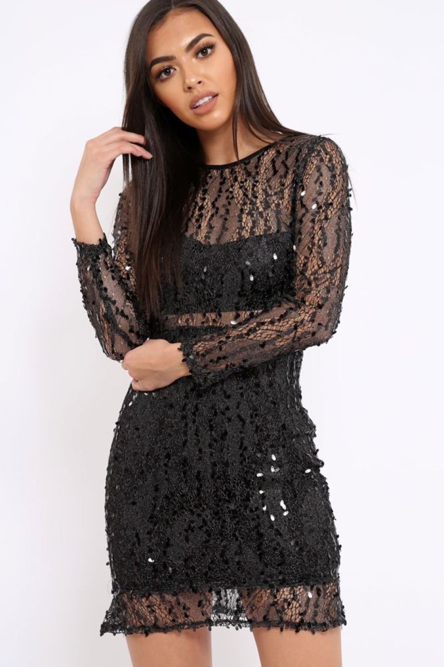 Clothing Rebellious Fashion | Black Sheer Sequin Dress - Aaima