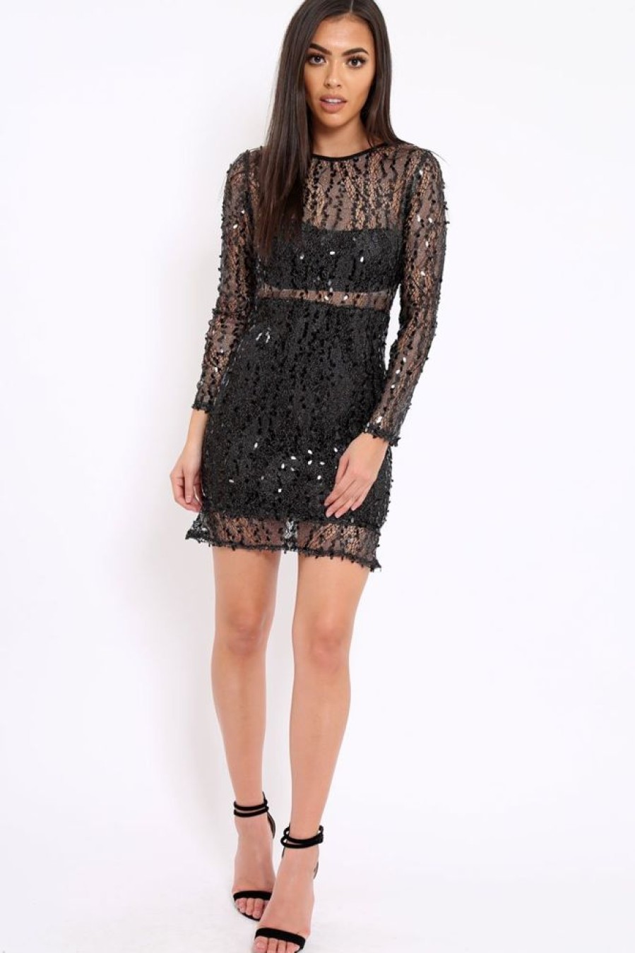 Clothing Rebellious Fashion | Black Sheer Sequin Dress - Aaima