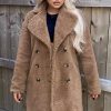 Clothing Rebellious Fashion | Brown Double Breasted Button Front Teddy Coat - Maizee