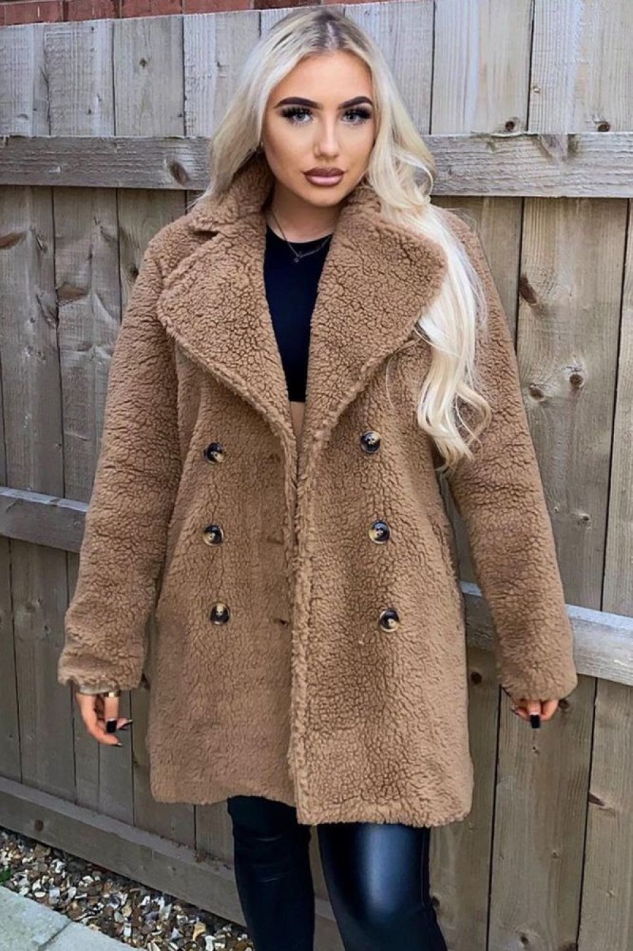 Clothing Rebellious Fashion | Brown Double Breasted Button Front Teddy Coat - Maizee