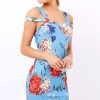 Clothing Rebellious Fashion | Blue Floral Cross Over Strap Dress - Briony