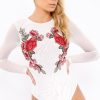 Clothing Rebellious Fashion | White Long Sleeves Floral Mesh Bodysuit - Daphne