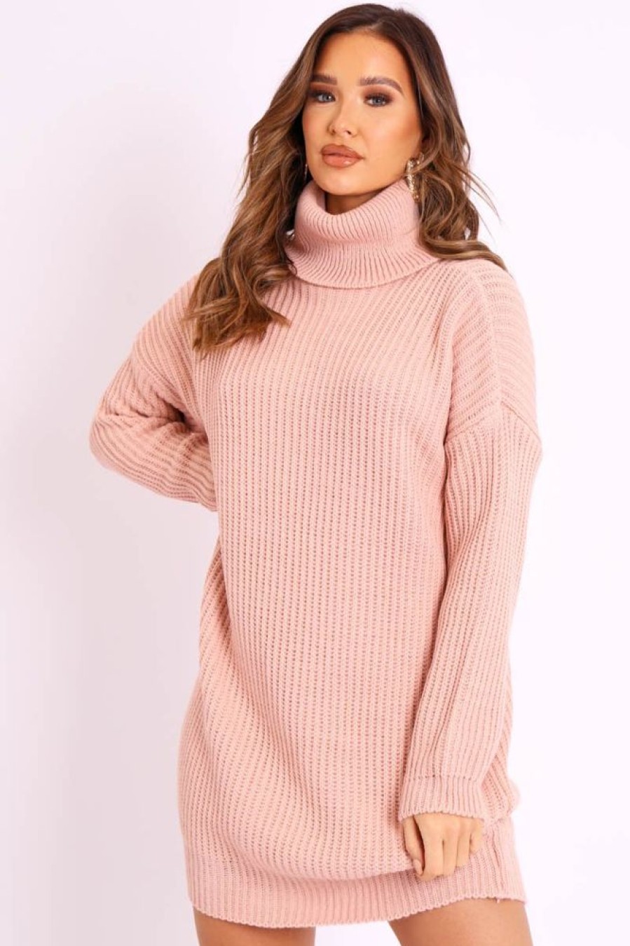 Clothing Rebellious Fashion | Pink Roll Neck Mini Jumper Dress - Dariyana