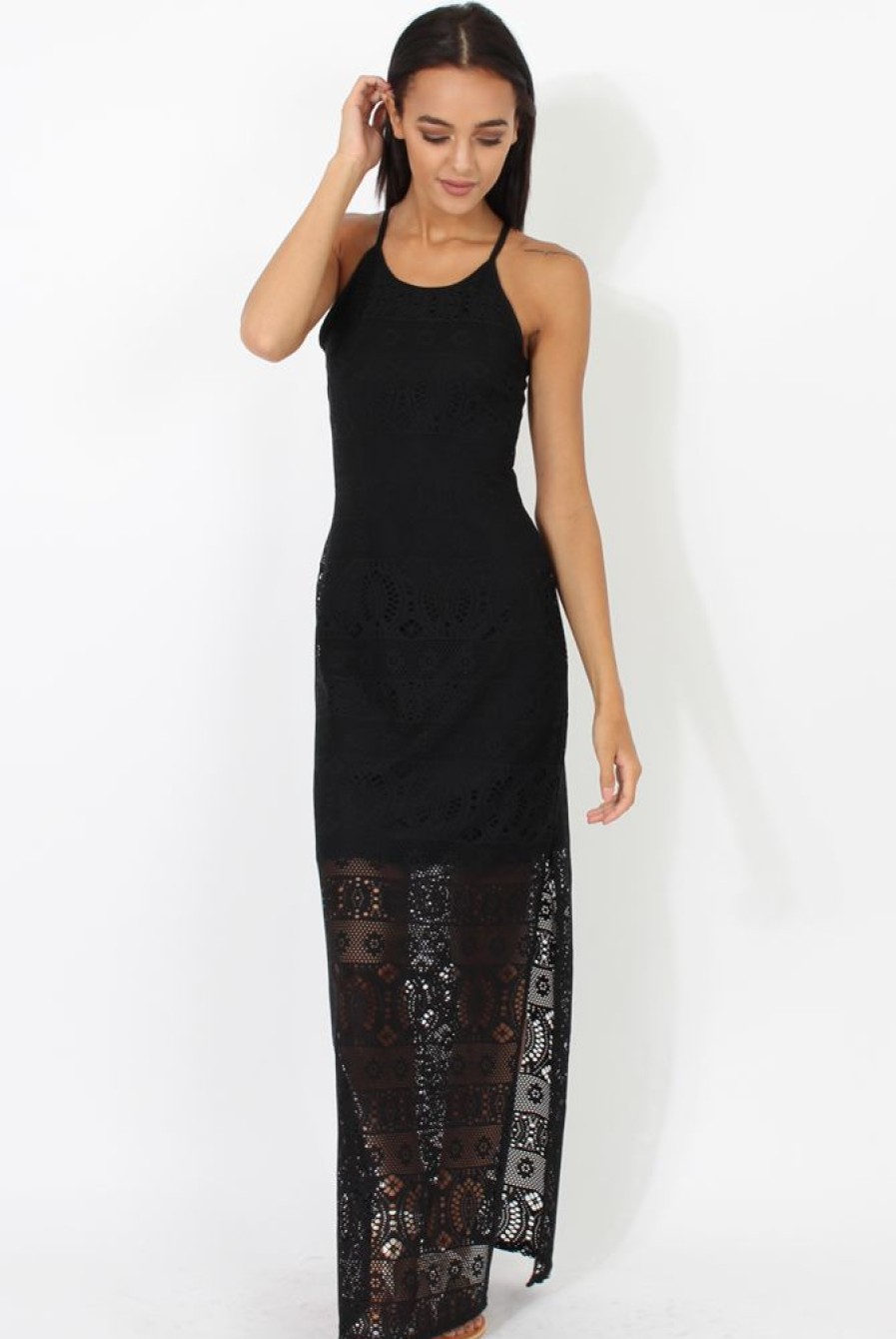 Clothing Rebellious Fashion | Black Crochet Maxi Dress - Paris