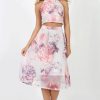 Clothing Rebellious Fashion | White And Pink Semi Sheer Floral Co-Ord - Rose