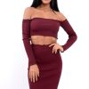 Clothing Rebellious Fashion | Wine Ribbed Knitted Co-Ord With Frill Hems - Sicilie