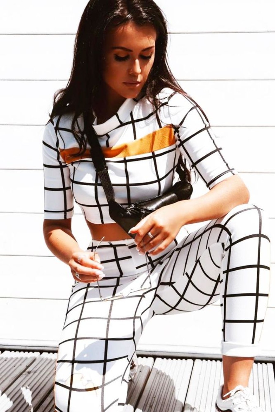 Clothing Rebellious Fashion | White Check And Mustard Stripe Co-Ord - Lainey