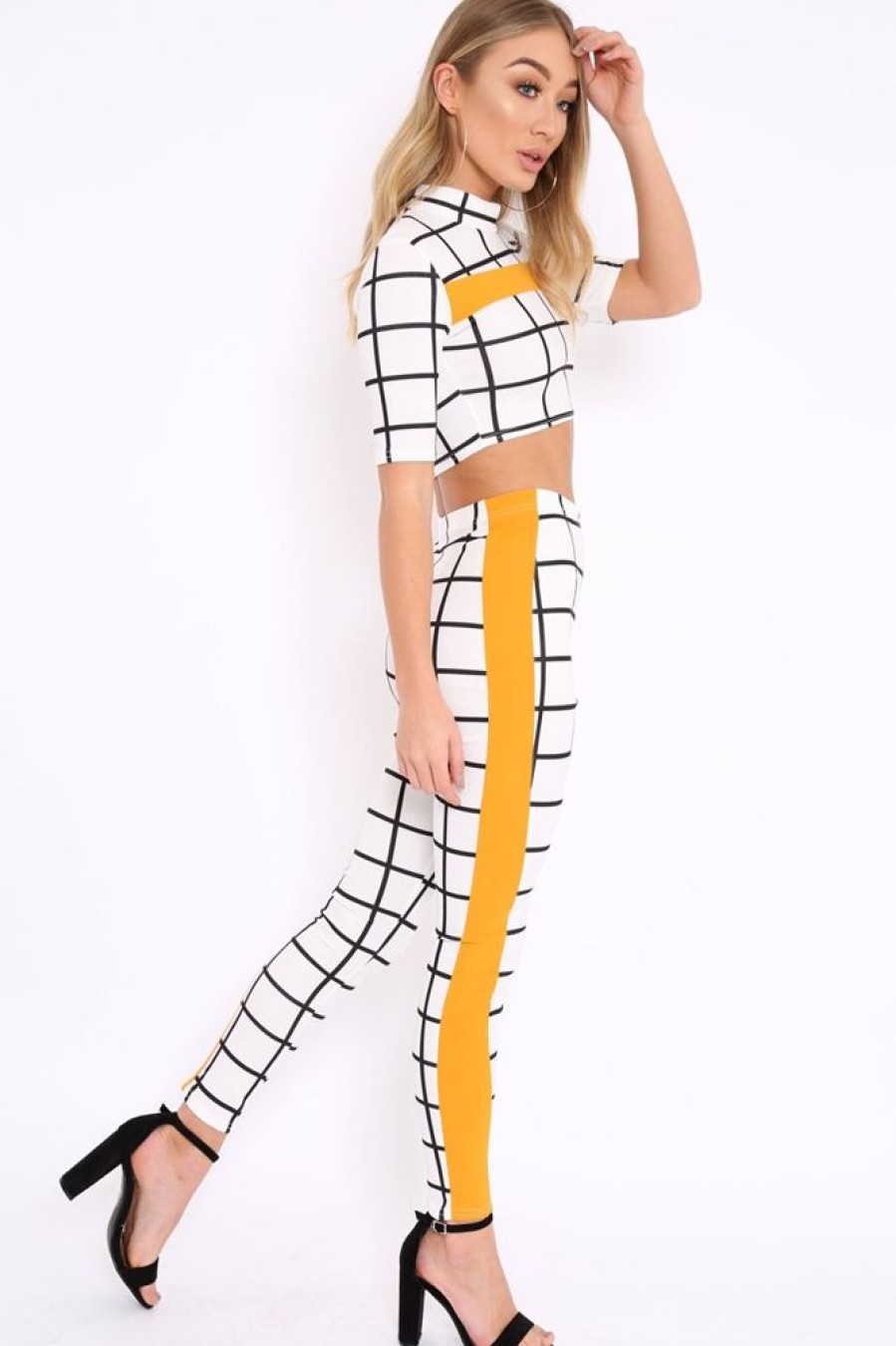 Clothing Rebellious Fashion | White Check And Mustard Stripe Co-Ord - Lainey