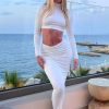 Clothing Rebellious Fashion | White High Neck Cropped Top & Ruched Front Maxi Skirt Set - Erena