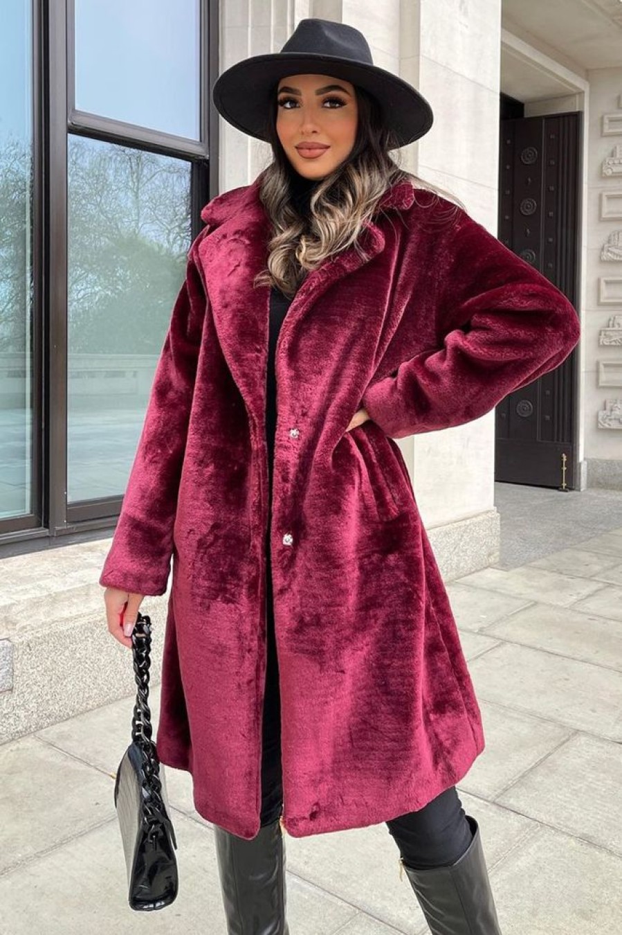 Clothing Rebellious Fashion | Berry Mid Length Faux Fur Coat - North