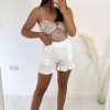 Clothing Rebellious Fashion | White Lightweight Frill Hem Shorts - Elleanora