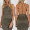 Clothing Rebellious Fashion | Khaki Halterneck Strappy Mini Dress - Brenda