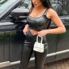 Clothing Rebellious Fashion | Black Pu Leather Corset Crop Top - Roxa