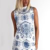 Clothing Rebellious Fashion | Melinda White & Blue Paisley Print Dress