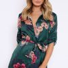 Clothing Rebellious Fashion | Green Floral Satin Shirt Tie Dress - Sophina