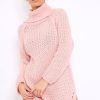 Clothing Rebellious Fashion | Rose Chunky Knit Roll Neck Cut Out Hem Jumper Dress - Catalina