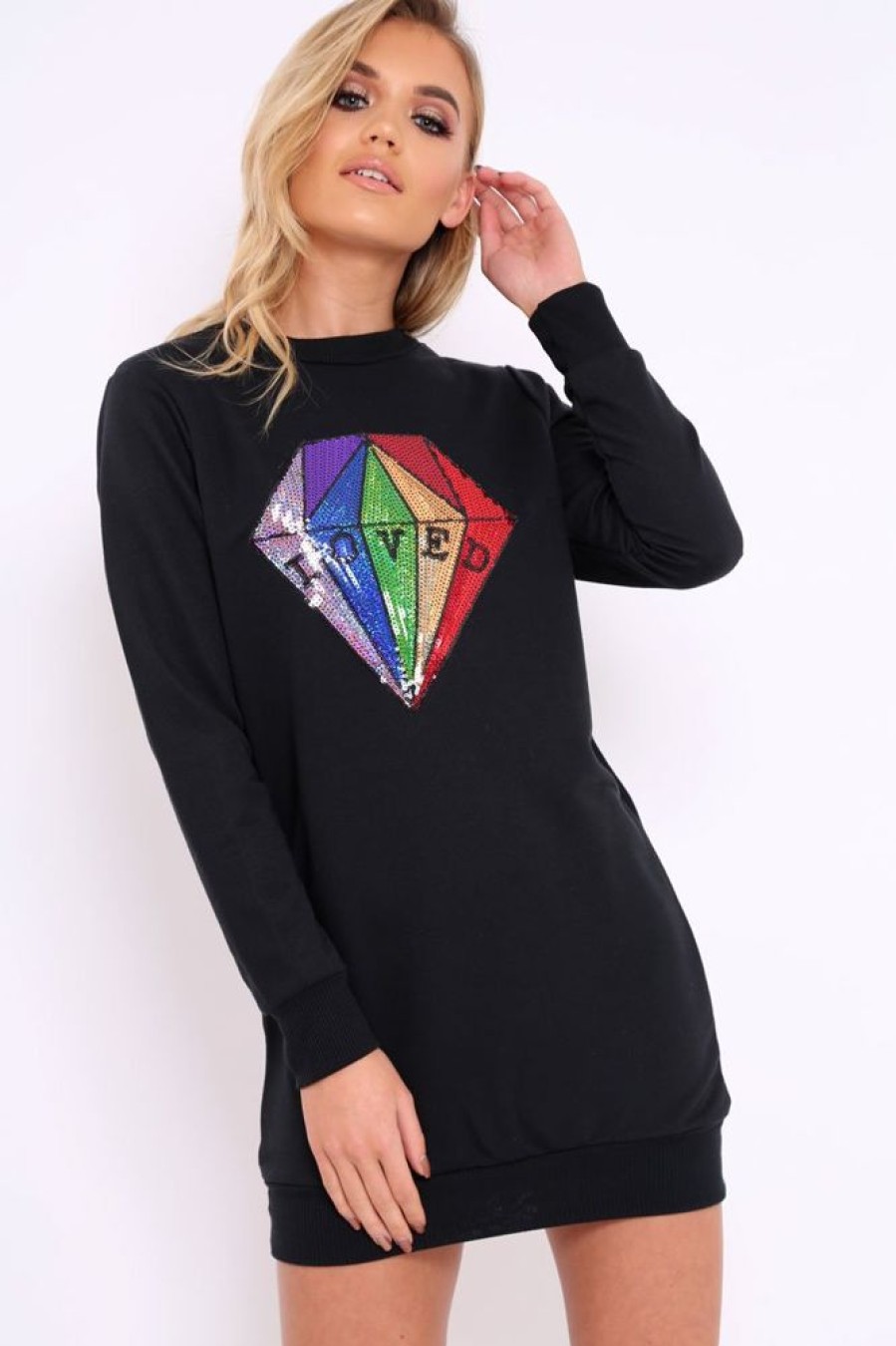 Clothing Rebellious Fashion | Black Loved Sequin Diamond Jumper Dress - Mary