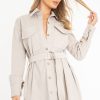 Clothing Rebellious Fashion | Beige Button Up Belted Utility Dress - Abia