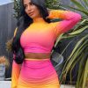 Clothing Rebellious Fashion | Pink Ombre Crop Top & Mini Skirt Set - Rayna