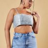 Clothing Rebellious Fashion | Silver Diamante Detail Cropped Top - Grace