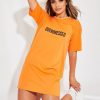 Clothing Rebellious Fashion | Orange Overdressed Slogan T-Shirt Dress - Malia