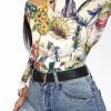 Clothing Rebellious Fashion | White Floral Print Cold Shoulder Bodysuit - Abiela