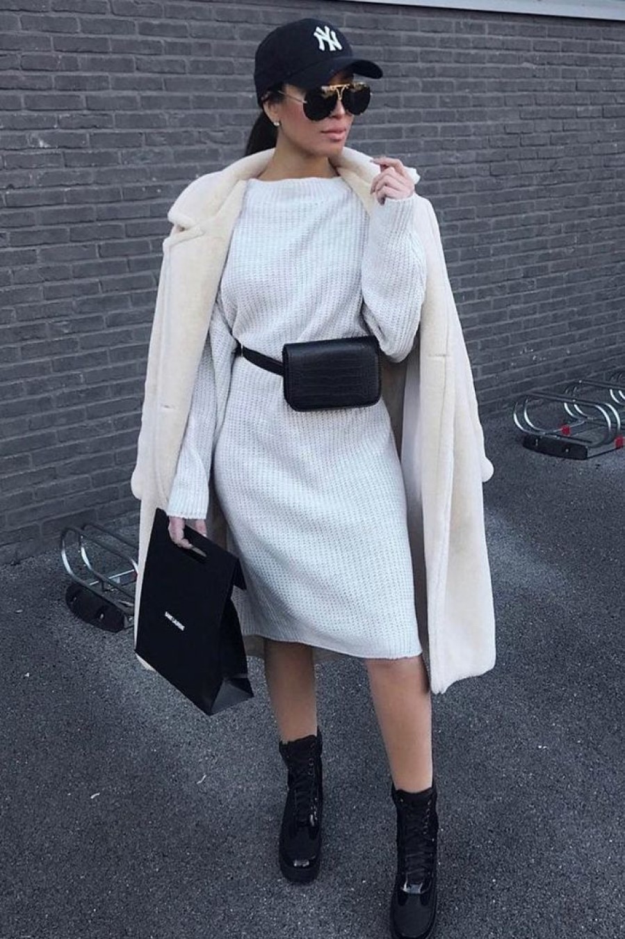 Clothing Rebellious Fashion | Cream Chunky Knit Slash Neck Jumper Dress - Hessie