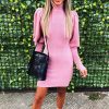 Clothing Rebellious Fashion | Blush High Neck Balloon Sleeve Knitted Dress - Ginna