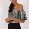 Clothing Rebellious Fashion | Silver Metallic Pleated Bardot Bodysuit - Aubree