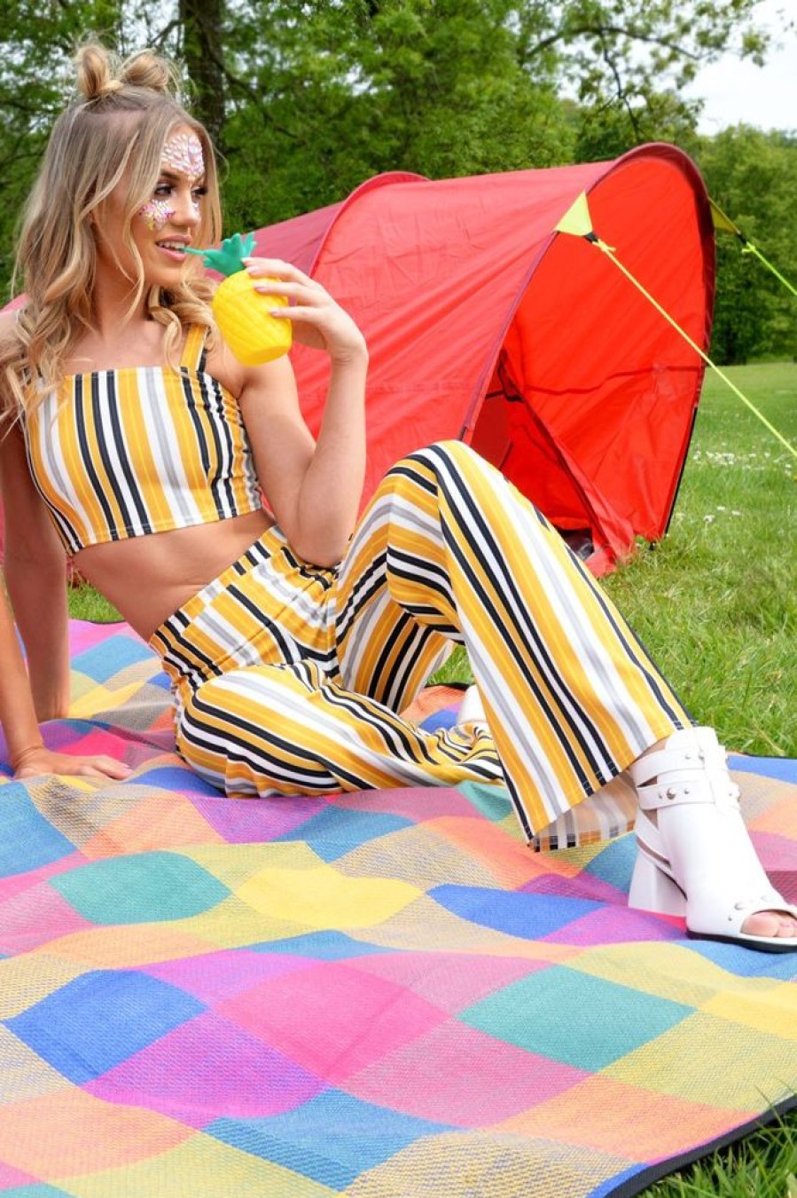 Clothing Rebellious Fashion | Mustard Striped Crop Top And Trousers Co-Ord Set - Kimmy