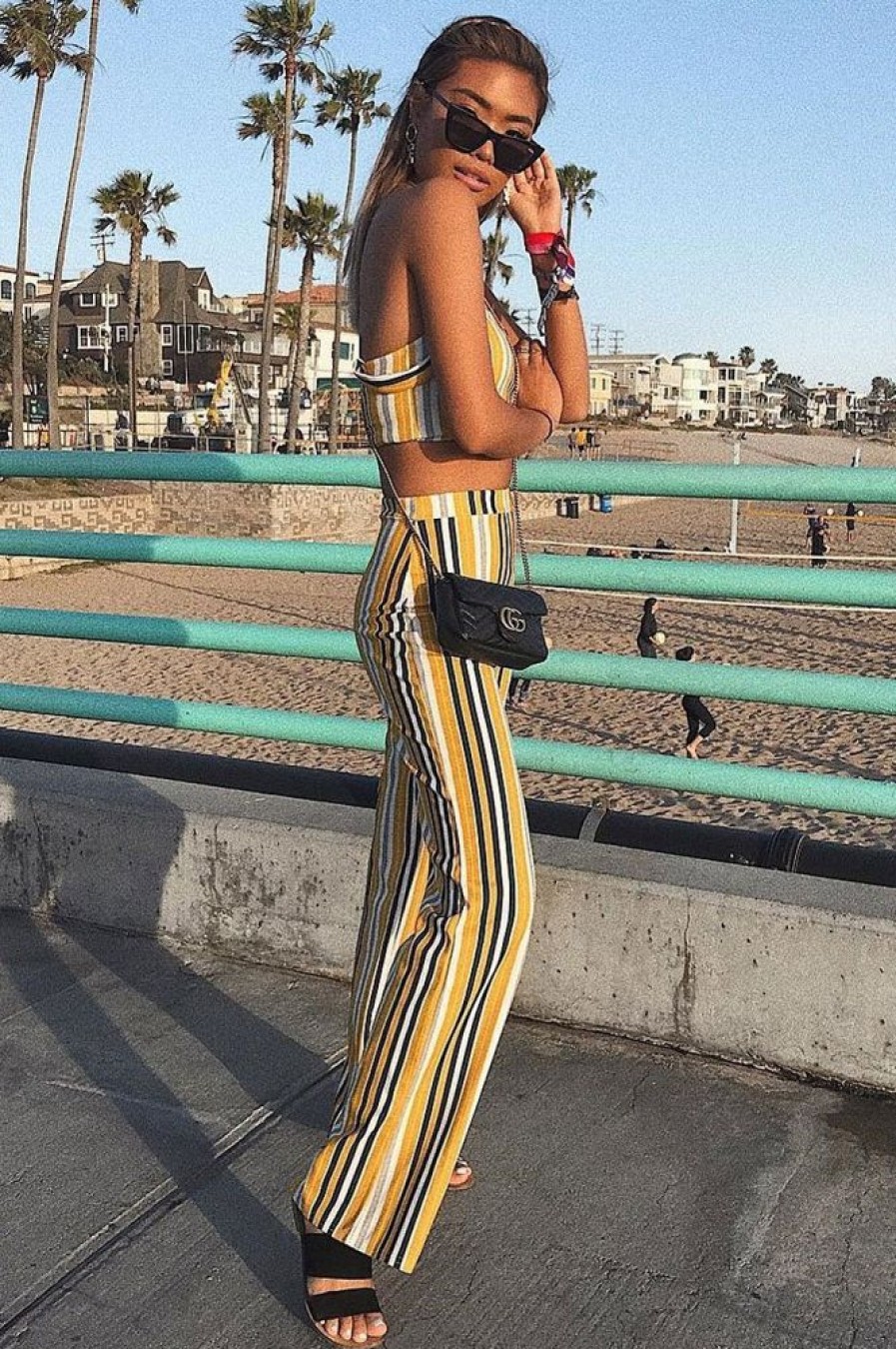 Clothing Rebellious Fashion | Mustard Striped Crop Top And Trousers Co-Ord Set - Kimmy