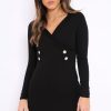 Clothing Rebellious Fashion | Black Wrap Front Button Detail Blazer Dress - Kendra