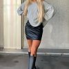 Clothing Rebellious Fashion | Black Croc Pu Leather Mini Skirt - Shane