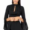 Clothing Rebellious Fashion | Black Cut Out Bell Sleeve Co-Ord - Leia