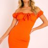 Clothing Rebellious Fashion | Orange Milkmaid Bow Detail Mini Dress - Akiya