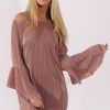 Clothing Rebellious Fashion | Mauve Metallic Bardot Pleated Bell Sleeves Dress - Lilja