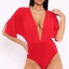 Clothing Rebellious Fashion | Red Plunge Bodysuit - Florence