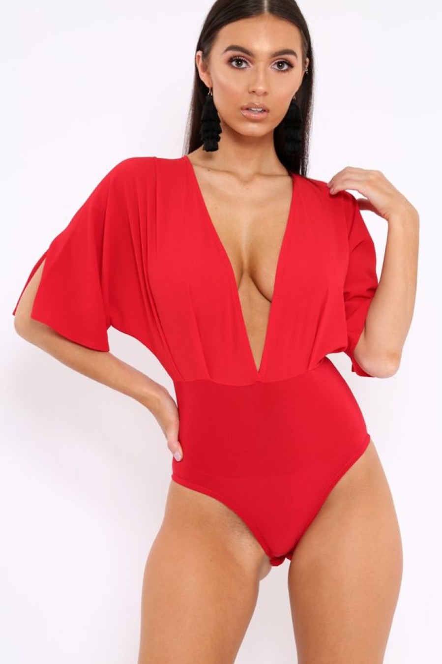 Clothing Rebellious Fashion | Red Plunge Bodysuit - Florence