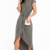 Clothing Rebellious Fashion | Khaki Scoop Neck Belted Wrap Maxi Dress - Allie