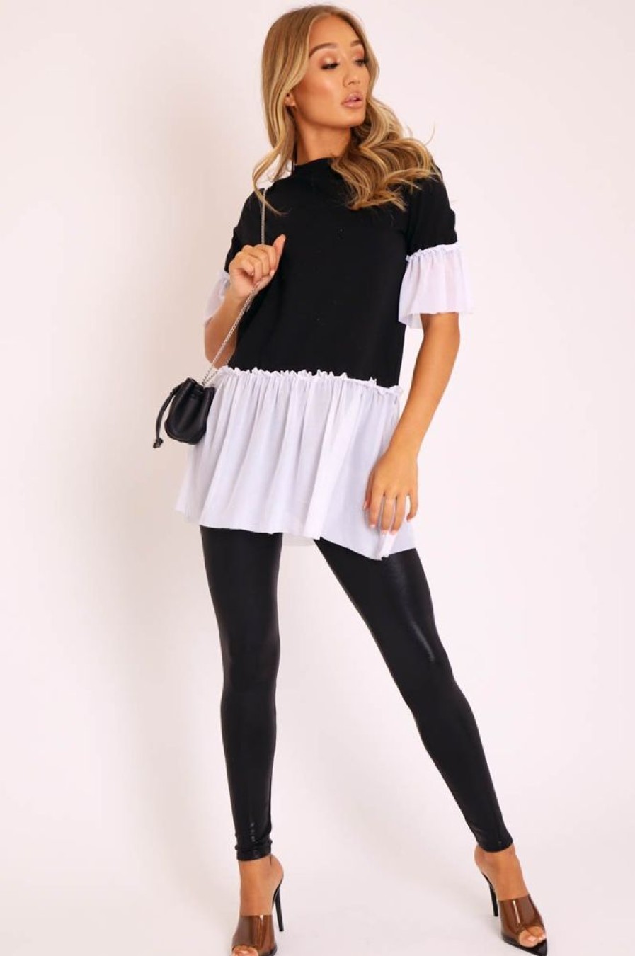 Clothing Rebellious Fashion | Black White Tulle Ruffle Hem T-Shirt Dress - Zula