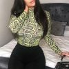 Clothing Rebellious Fashion | Lime Snake Print High Neck Long Sleeve Bodysuit - Evanna